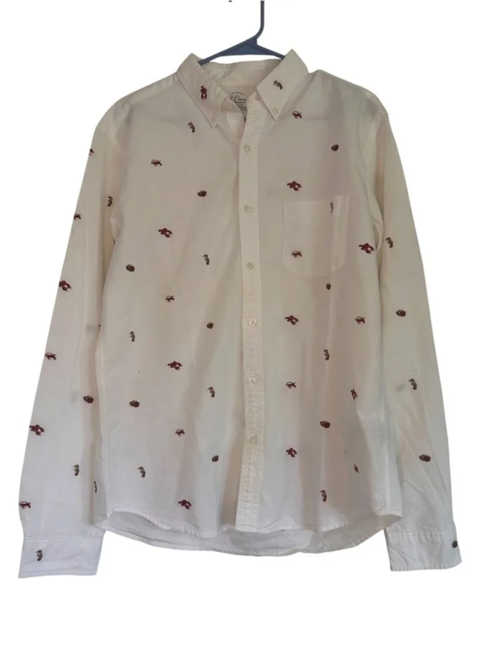J.Crew Oxford Lobster Embroidered Button Down Shirt Mens Large White Preppy